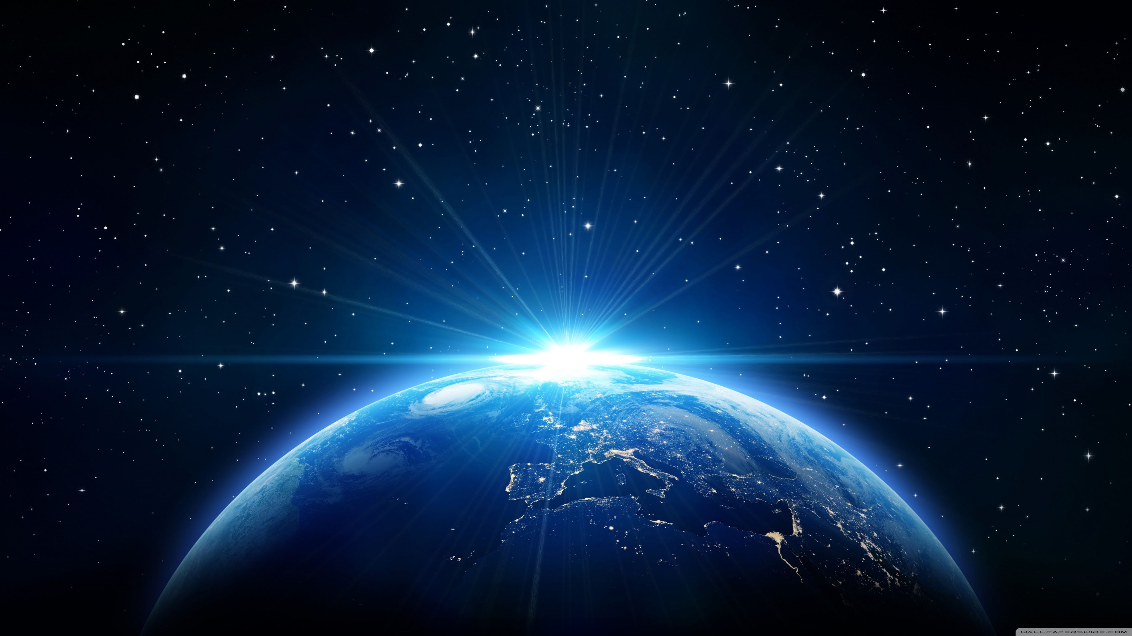 Walpaper de planeta con destello azul
